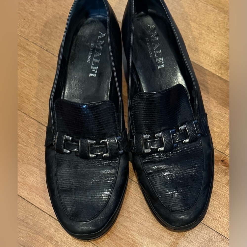 Amalfi By Rangoni Leather Slip On Loafer Oxford Black buckle Italian chunky US8